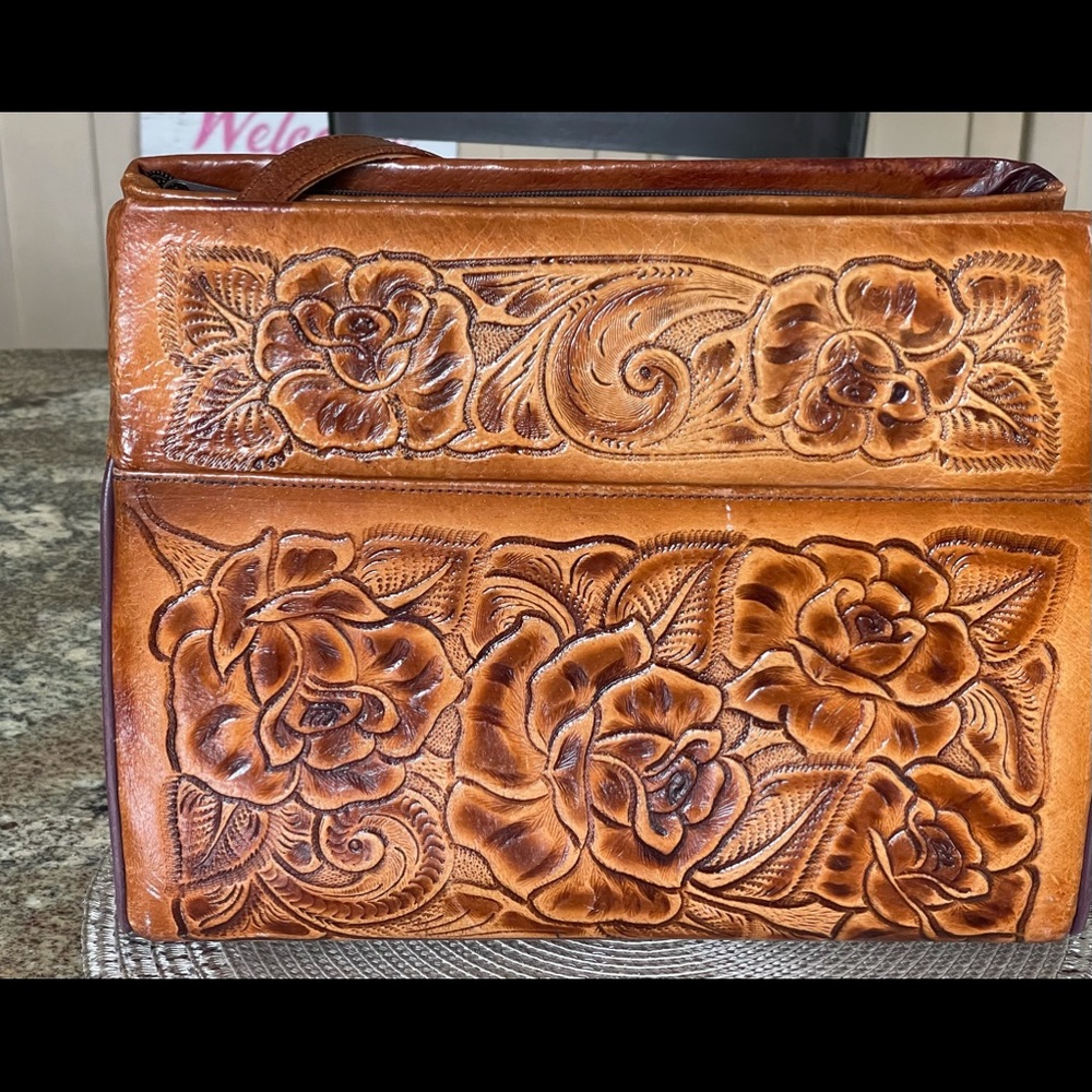 Tooled leather handbag